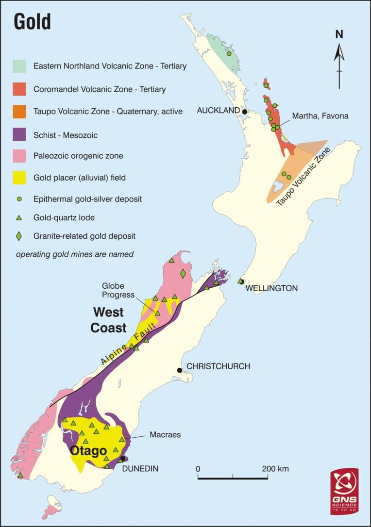 Karta guld i nya zeeland