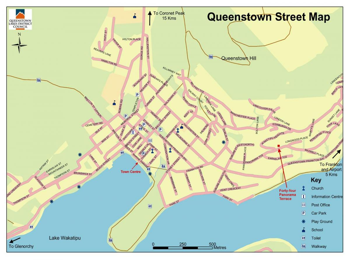 street map i queenstown, nya zeeland