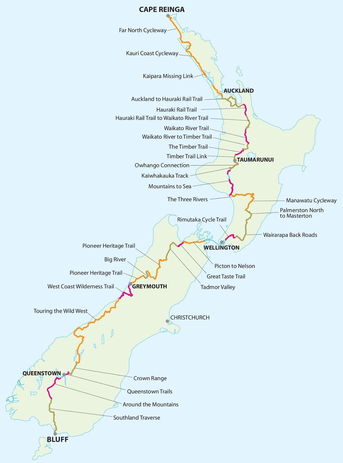 Karta över nya zeeland cycle trail