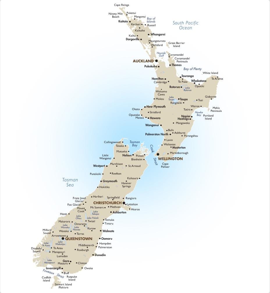 Karta över nya zeeland måste se