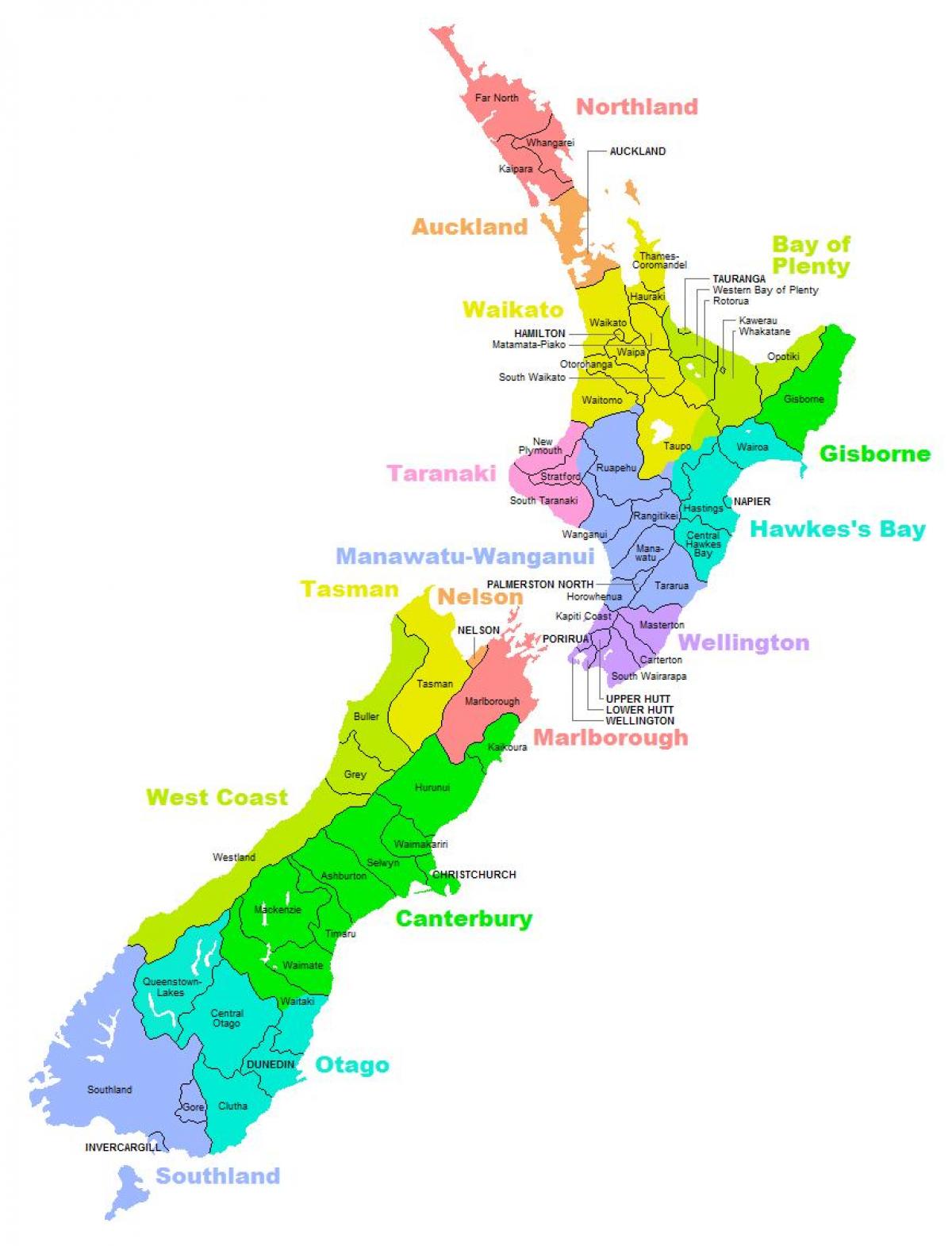 Nya zeeland regioner karta - Nya zeeland district karta (Australien och