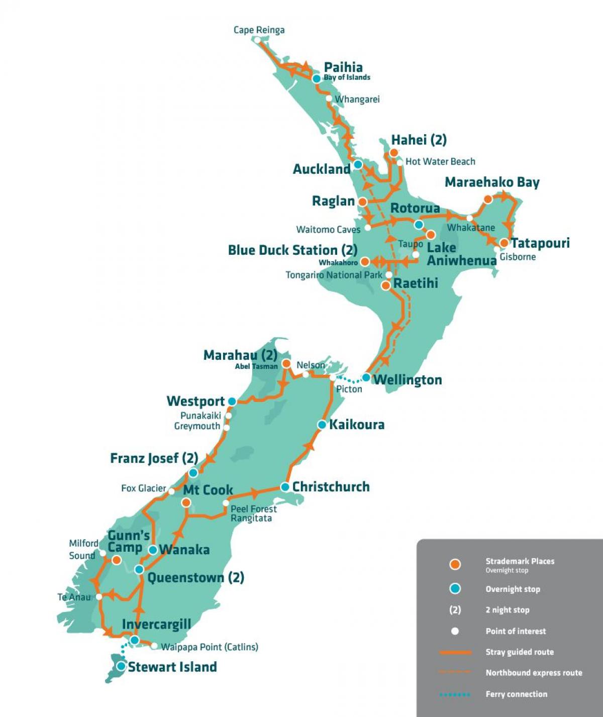 Nya zeeland turist karta - Nya zeeland sevärdheter karta (Australien