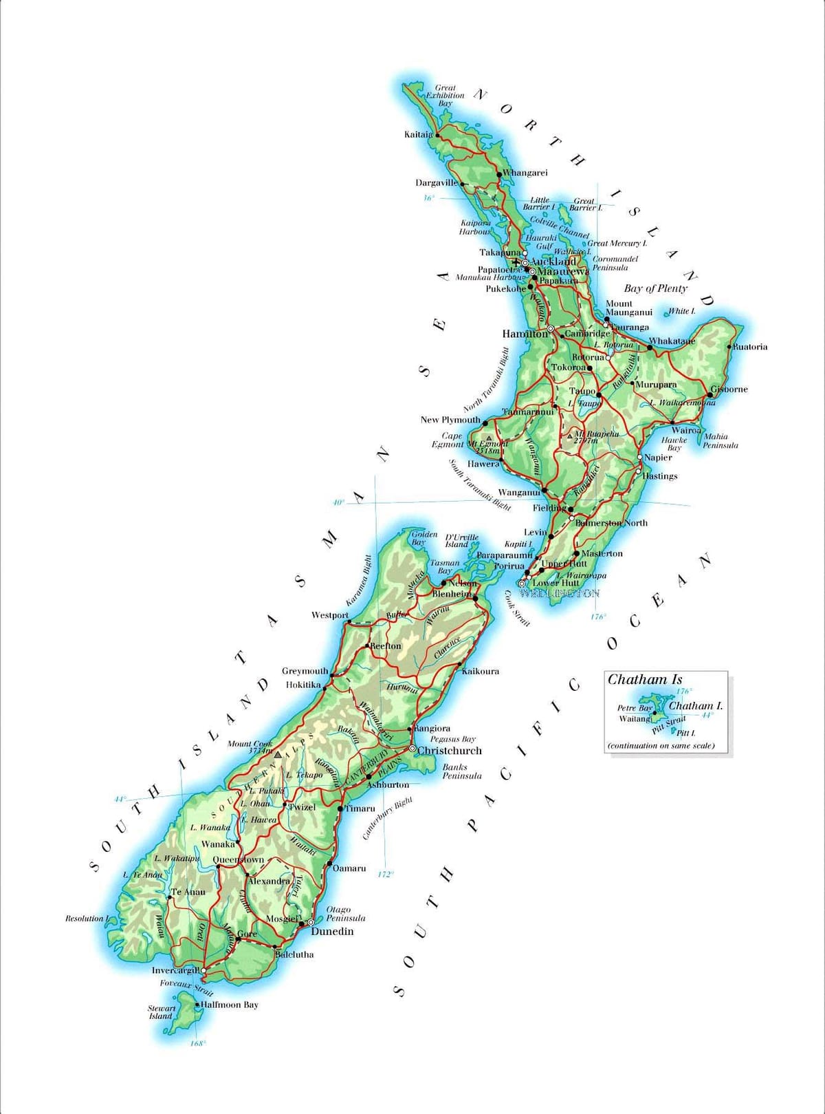 Karta över stränder med svart sand nya zeeland