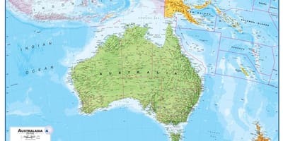 Karta över australien och nya zeeland fysiska